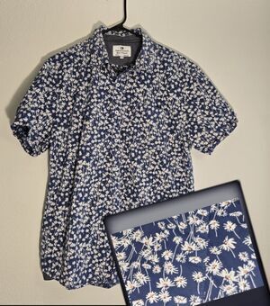 Thread & Cloth Floral Mens short sleeve button down shirt Daisy W/ Pocket size M